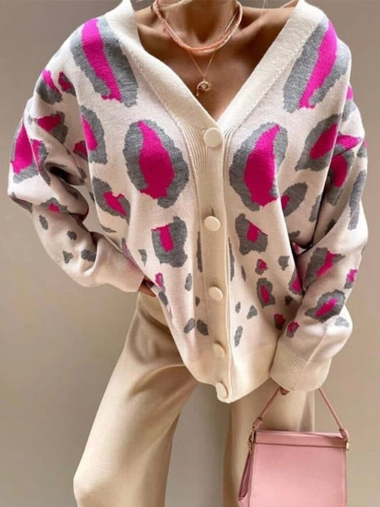 Long Cardigan Women Leopard Print Single-breasted Cardigan Jacket